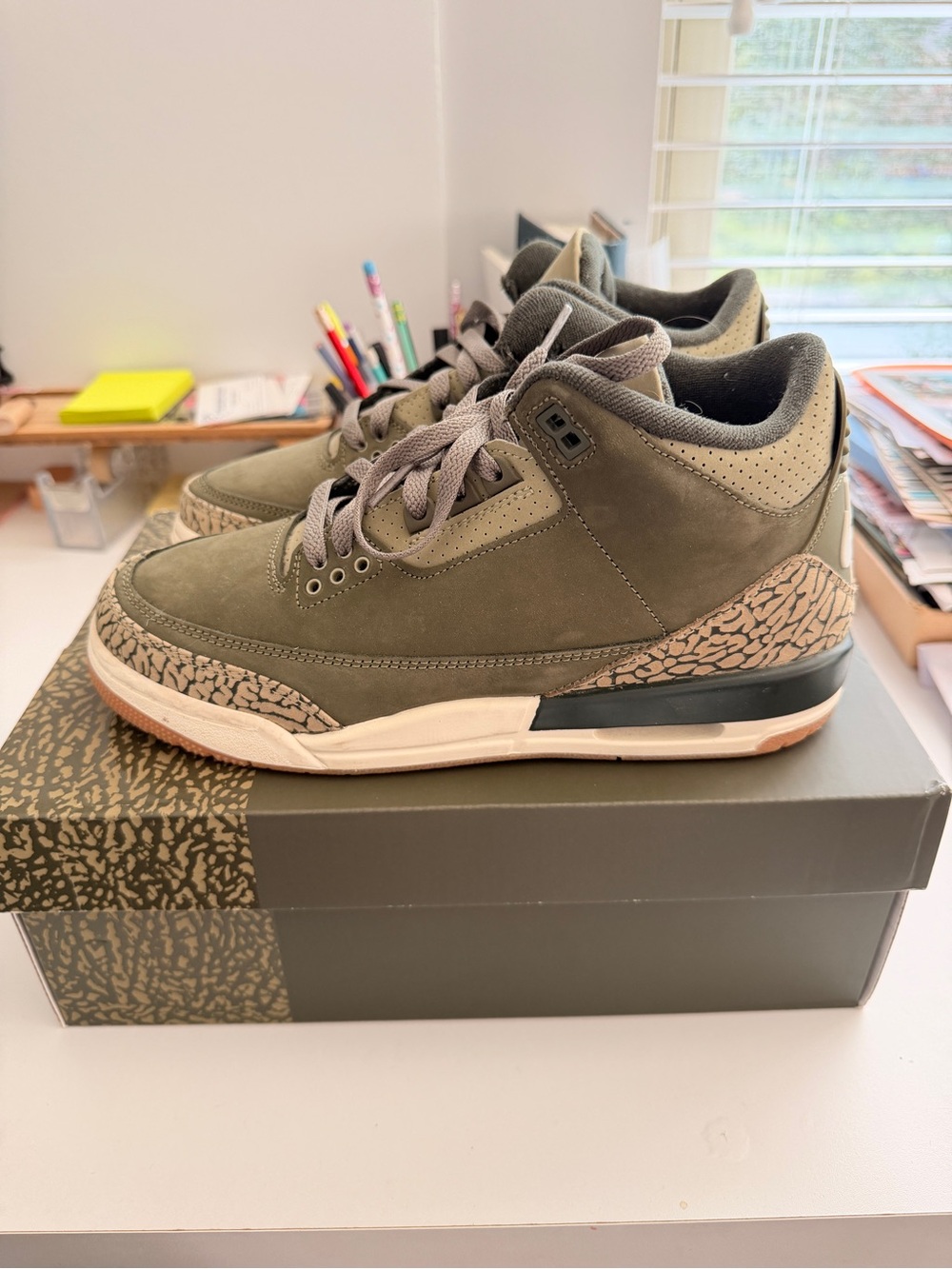 Youth Air Jordan 3 Retro Medium Olive Basketball Sneakers